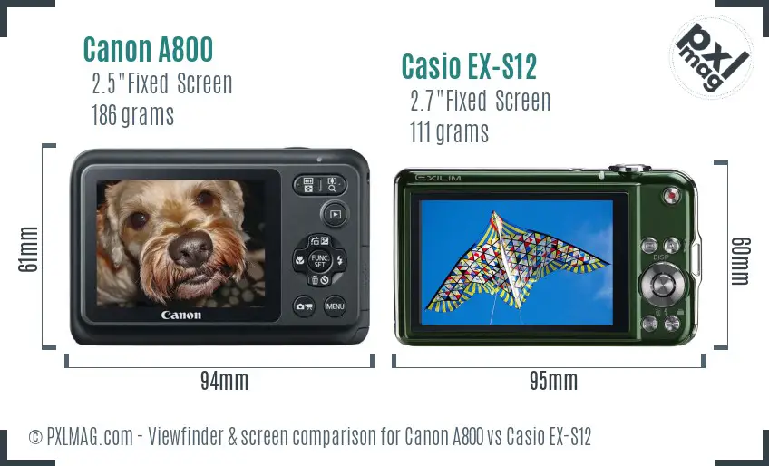 Canon A800 vs Casio EX-S12 Screen and Viewfinder comparison