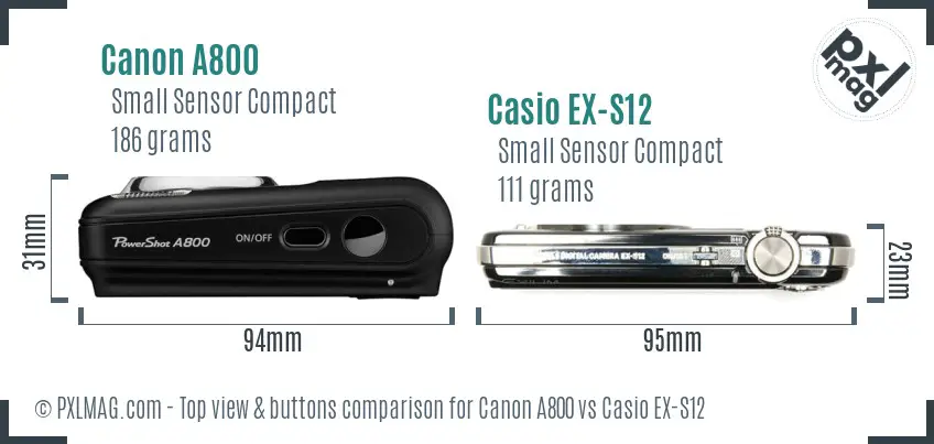 Canon A800 vs Casio EX-S12 top view buttons comparison