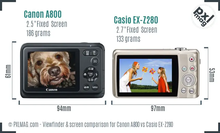Canon A800 vs Casio EX-Z280 Screen and Viewfinder comparison