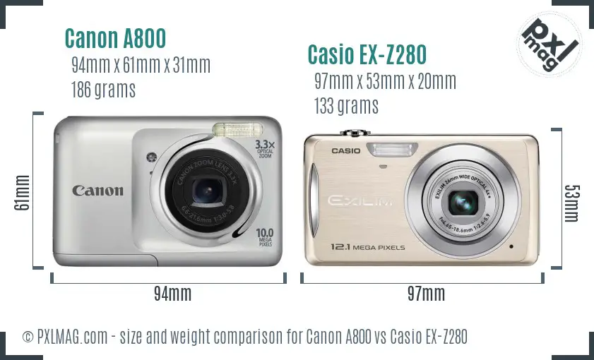 Canon A800 vs Casio EX-Z280 size comparison