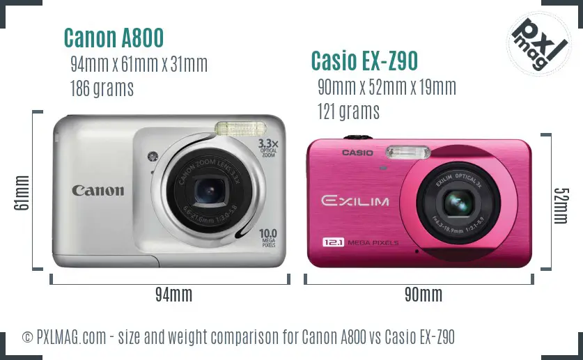 Canon A800 vs Casio EX-Z90 size comparison