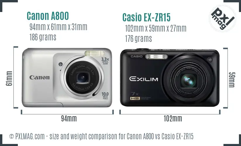 Canon A800 vs Casio EX-ZR15 size comparison