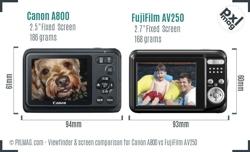 Canon A800 vs FujiFilm AV250 Screen and Viewfinder comparison