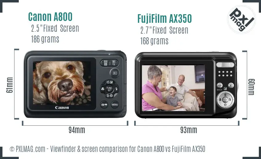 Canon A800 vs FujiFilm AX350 Screen and Viewfinder comparison