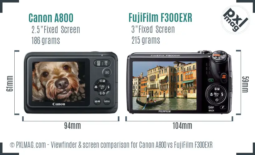Canon A800 vs FujiFilm F300EXR Screen and Viewfinder comparison