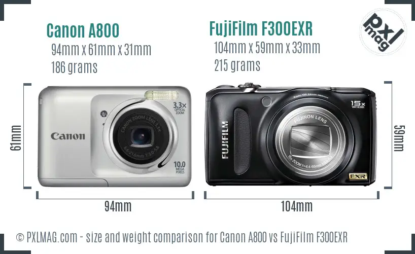 Canon A800 vs FujiFilm F300EXR size comparison