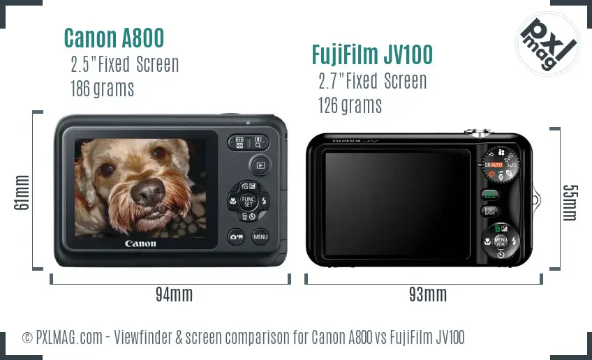 Canon A800 vs FujiFilm JV100 Screen and Viewfinder comparison