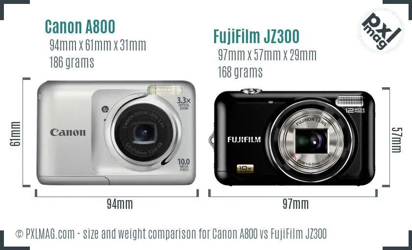 Canon A800 vs FujiFilm JZ300 size comparison