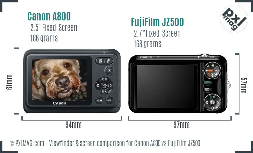 Canon A800 vs FujiFilm JZ500 Screen and Viewfinder comparison