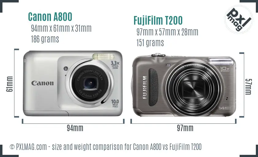 Canon A800 vs FujiFilm T200 size comparison