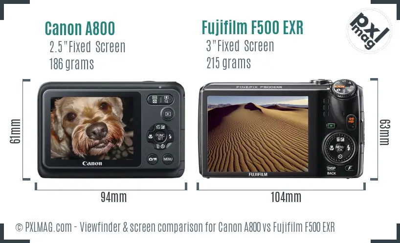 Canon A800 vs Fujifilm F500 EXR Screen and Viewfinder comparison