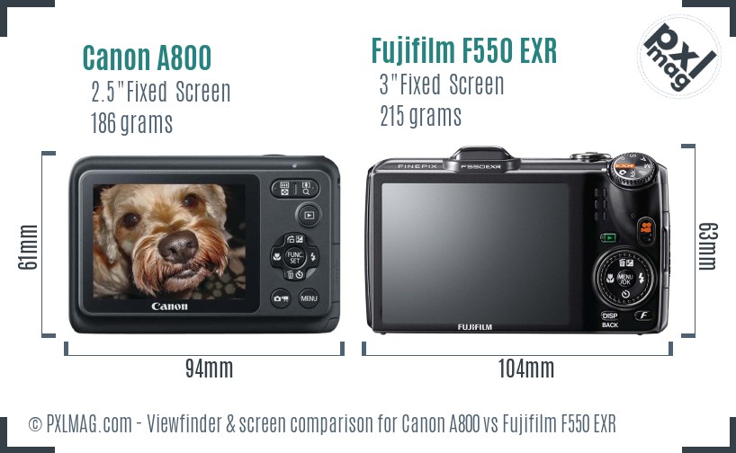 Canon A800 vs Fujifilm F550 EXR Screen and Viewfinder comparison