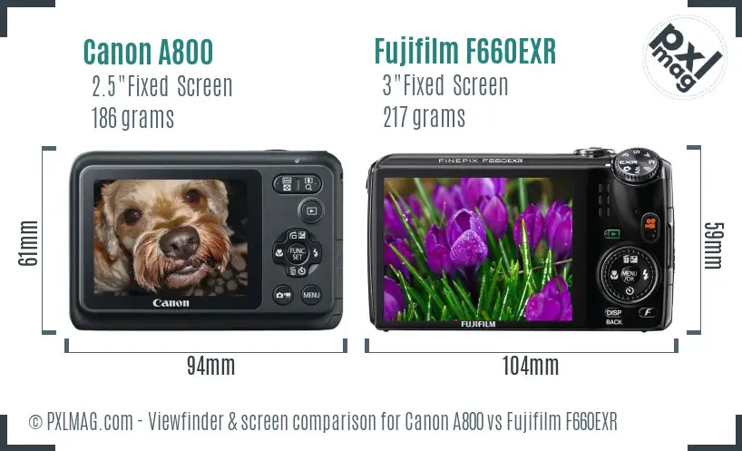 Canon A800 vs Fujifilm F660EXR Screen and Viewfinder comparison