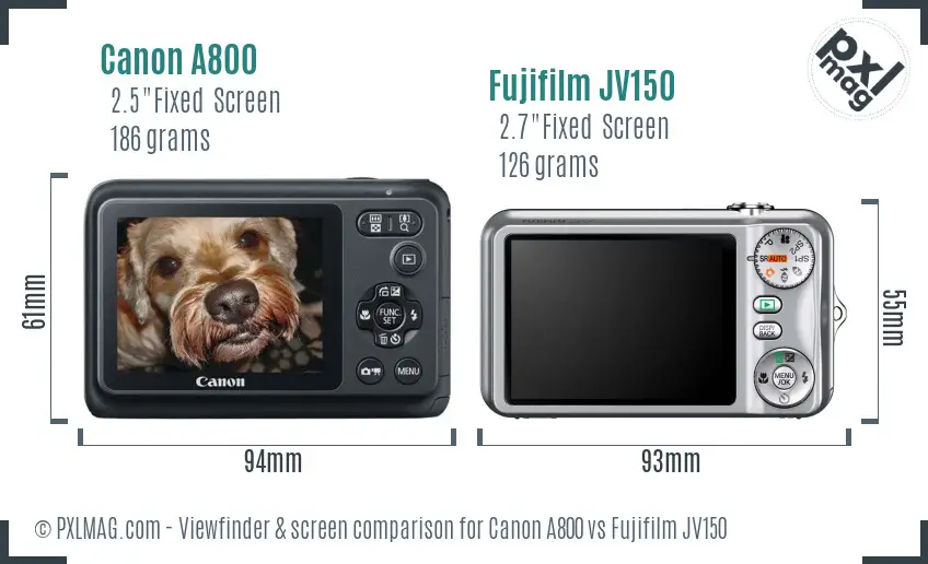 Canon A800 vs Fujifilm JV150 Screen and Viewfinder comparison