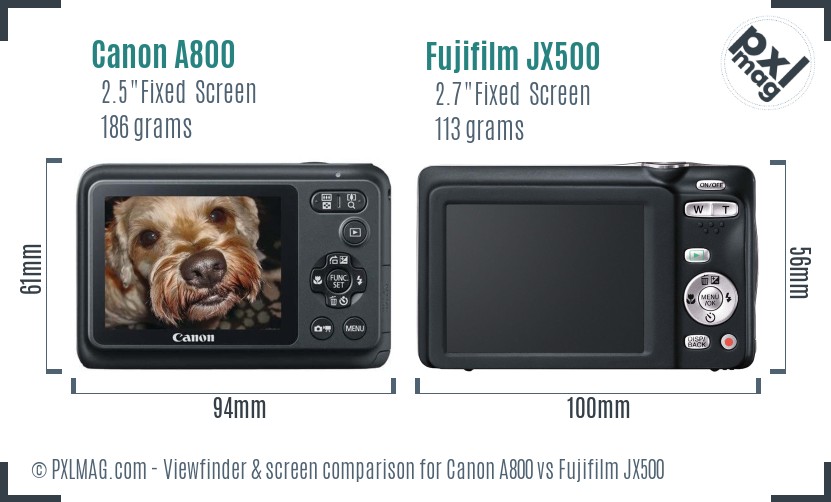 Canon A800 vs Fujifilm JX500 Screen and Viewfinder comparison