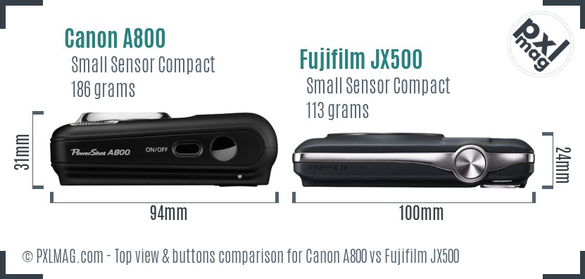 Canon A800 vs Fujifilm JX500 top view buttons comparison