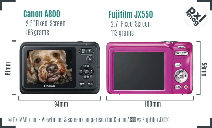 Canon A800 vs Fujifilm JX550 Screen and Viewfinder comparison Canon A800 vs Fujifilm JX550 Screen and Viewfinder comparison