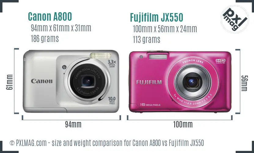Canon A800 vs Fujifilm JX550 size comparison Canon A800 vs Fujifilm JX550 size comparison