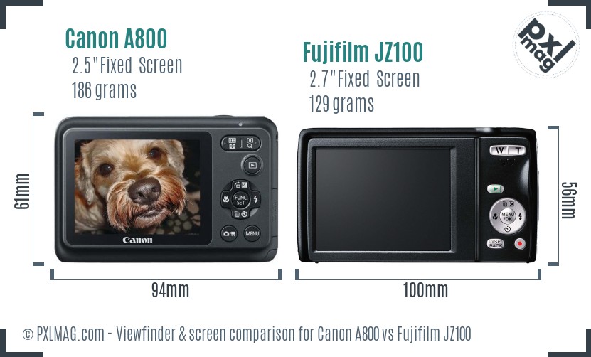 Canon A800 vs Fujifilm JZ100 Screen and Viewfinder comparison