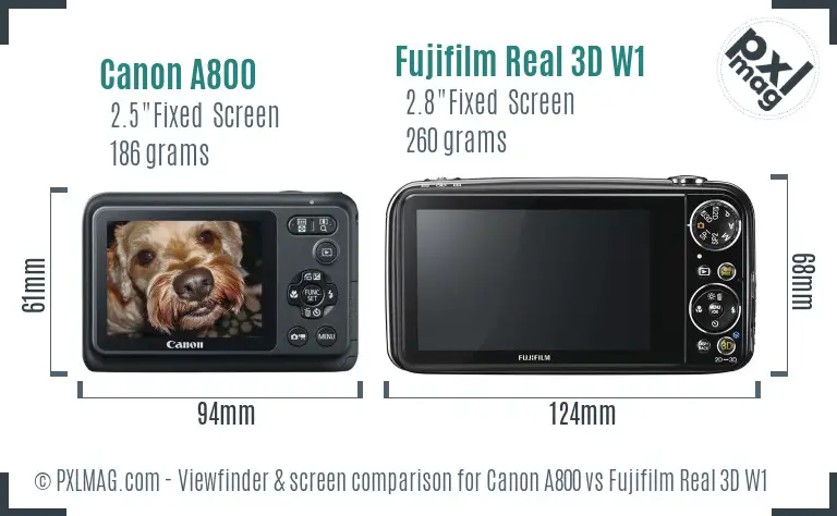 Canon A800 vs Fujifilm Real 3D W1 Screen and Viewfinder comparison