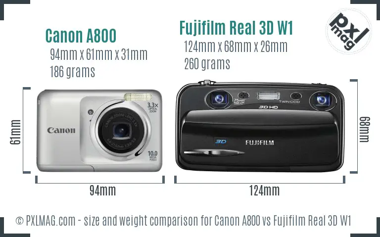 Canon A800 vs Fujifilm Real 3D W1 size comparison