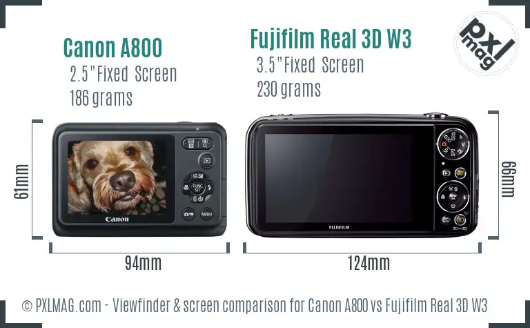 Canon A800 vs Fujifilm Real 3D W3 Screen and Viewfinder comparison