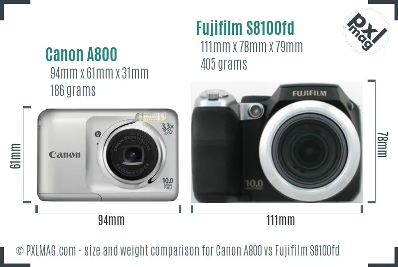 Canon A800 vs Fujifilm S8100fd size comparison Canon A800 vs Fujifilm S8100fd size comparison