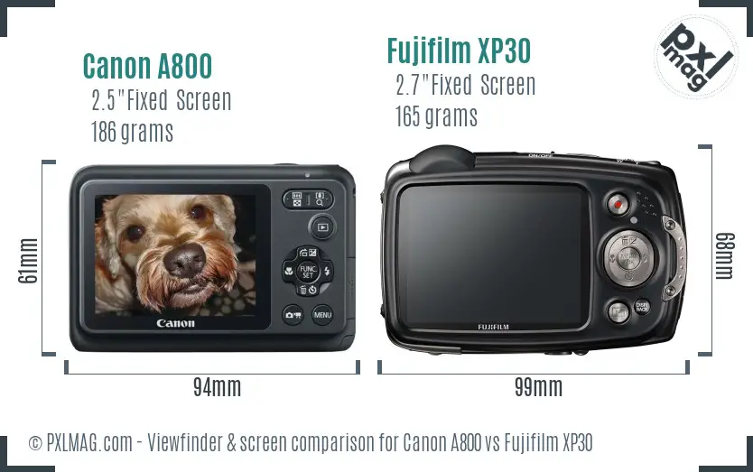 Canon A800 vs Fujifilm XP30 Screen and Viewfinder comparison