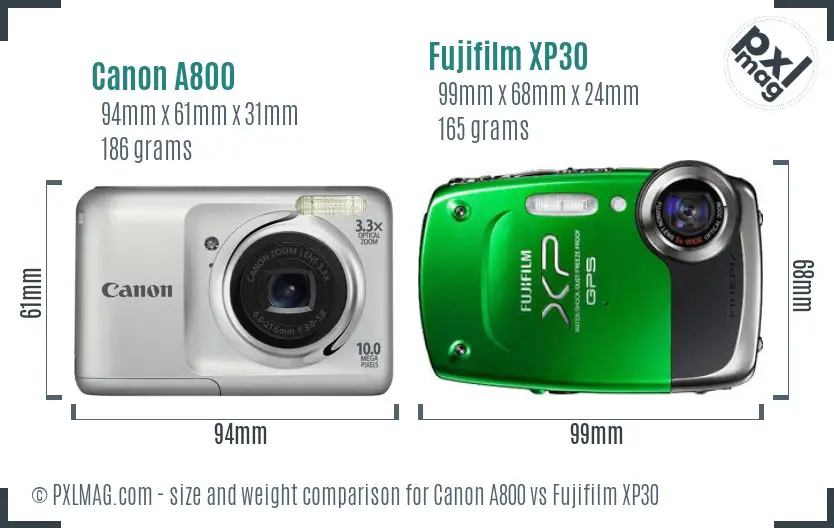 Canon A800 vs Fujifilm XP30 size comparison