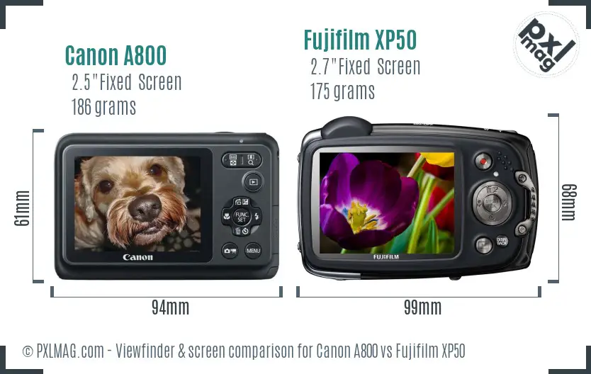 Canon A800 vs Fujifilm XP50 Screen and Viewfinder comparison