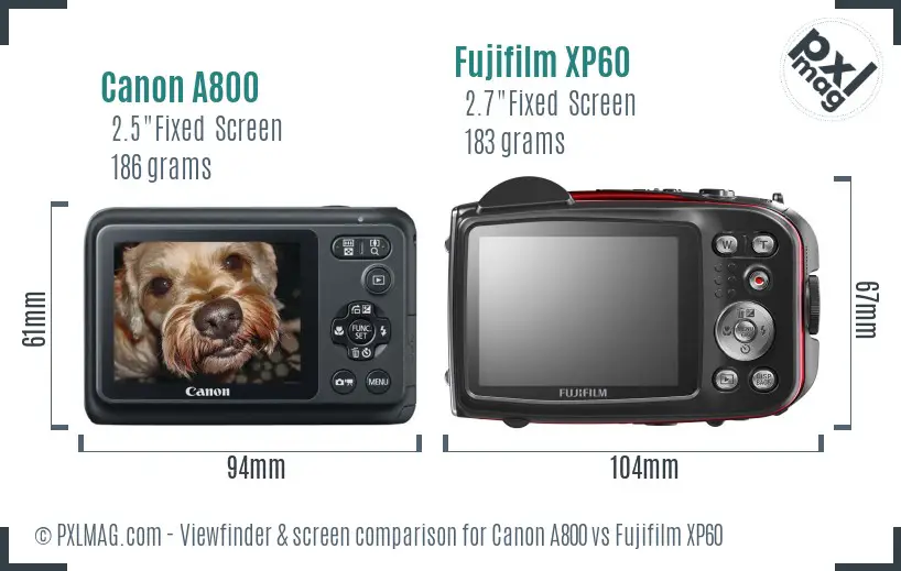 Canon A800 vs Fujifilm XP60 Screen and Viewfinder comparison