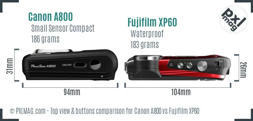 Canon A800 vs Fujifilm XP60 top view buttons comparison