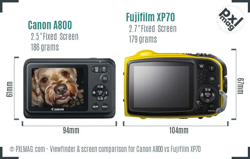 Canon A800 vs Fujifilm XP70 Screen and Viewfinder comparison