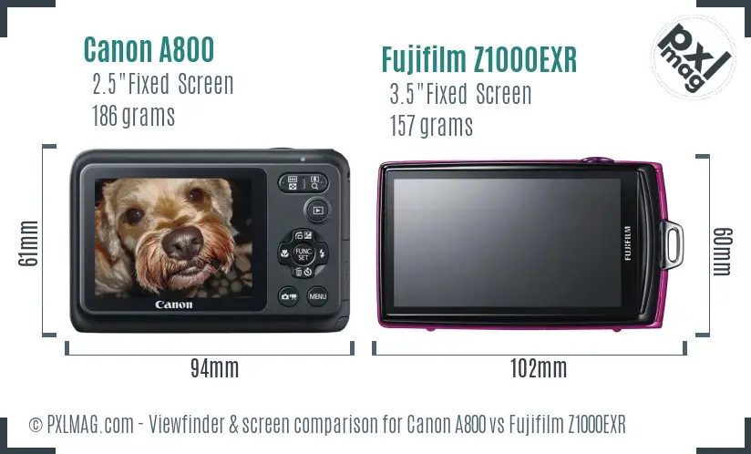 Canon A800 vs Fujifilm Z1000EXR Screen and Viewfinder comparison