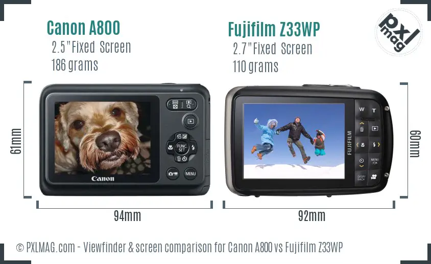 Canon A800 vs Fujifilm Z33WP Screen and Viewfinder comparison