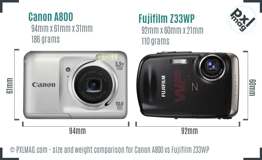 Canon A800 vs Fujifilm Z33WP size comparison