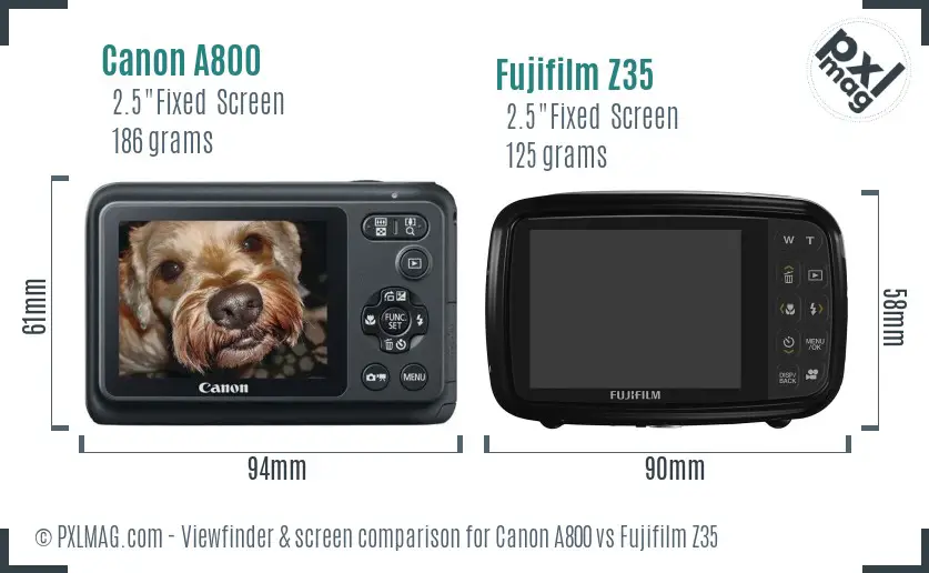 Canon A800 vs Fujifilm Z35 Screen and Viewfinder comparison