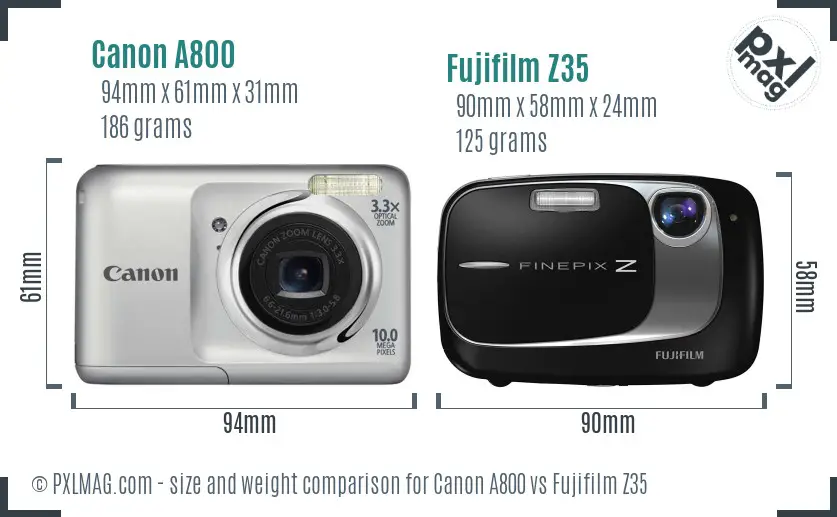 Canon A800 vs Fujifilm Z35 size comparison