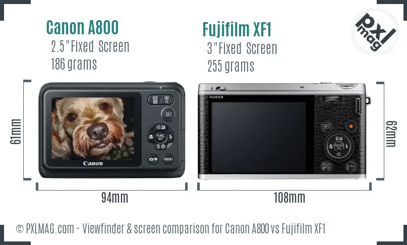 Canon A800 vs Fujifilm XF1 Screen and Viewfinder comparison