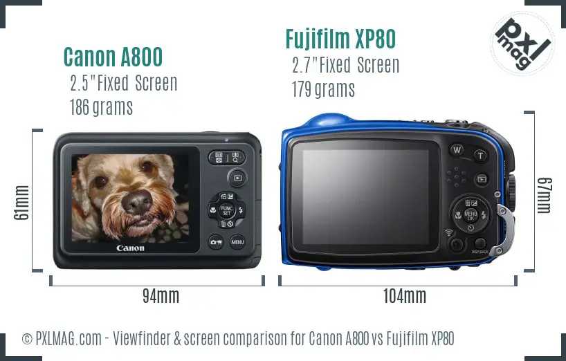 Canon A800 vs Fujifilm XP80 Screen and Viewfinder comparison