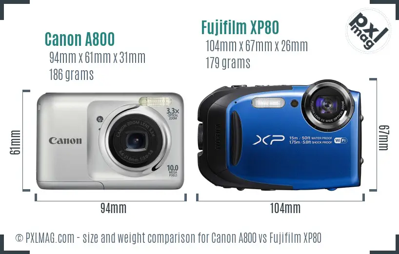 Canon A800 vs Fujifilm XP80 size comparison