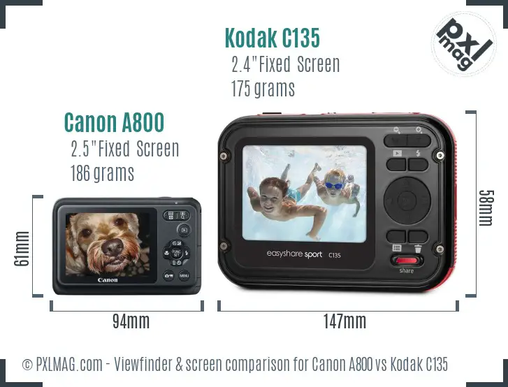 Canon A800 vs Kodak C135 Screen and Viewfinder comparison