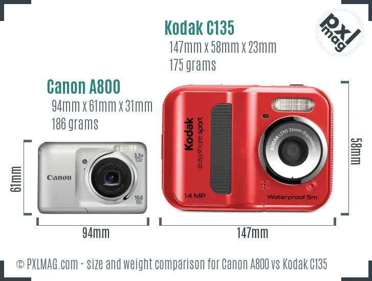 Canon A800 vs Kodak C135 size comparison