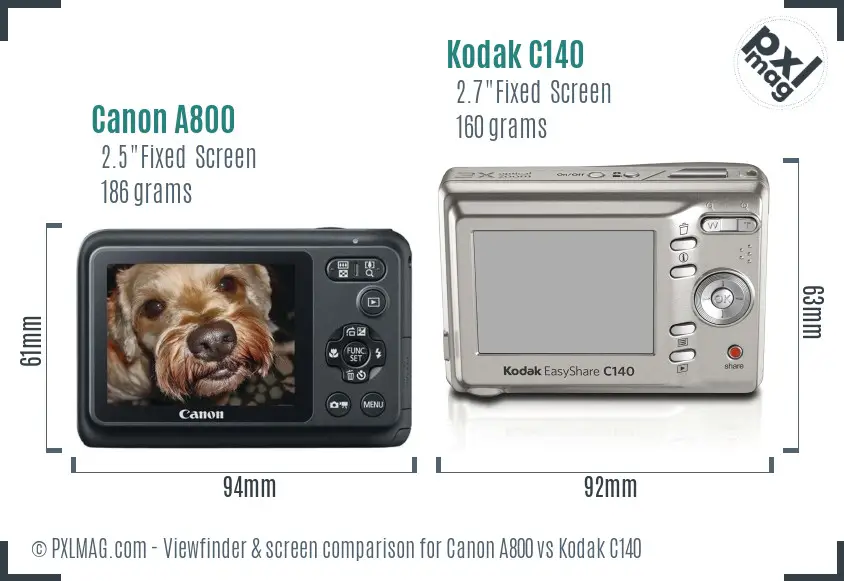 Canon A800 vs Kodak C140 Screen and Viewfinder comparison