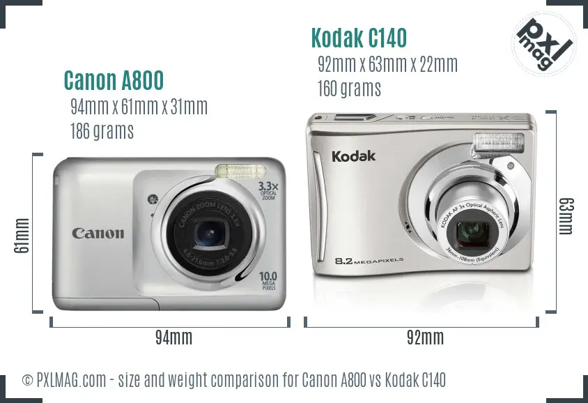 Canon A800 vs Kodak C140 size comparison