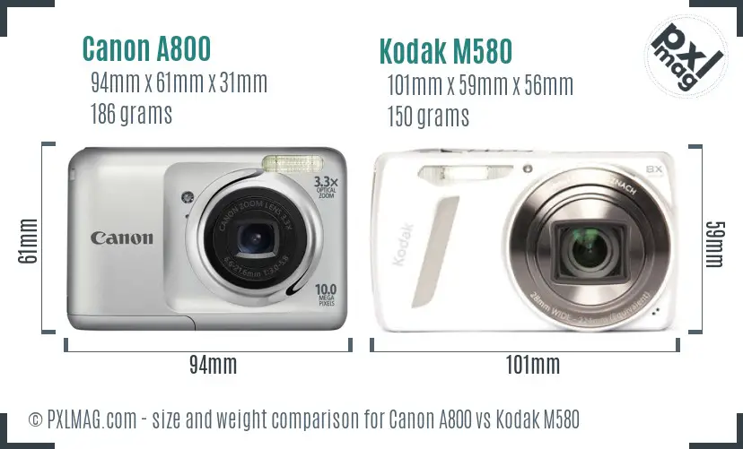 Canon A800 vs Kodak M580 size comparison