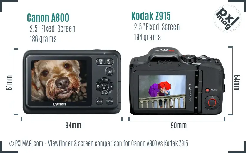 Canon A800 vs Kodak Z915 Screen and Viewfinder comparison Canon A800 vs Kodak Z915 Screen and Viewfinder comparison