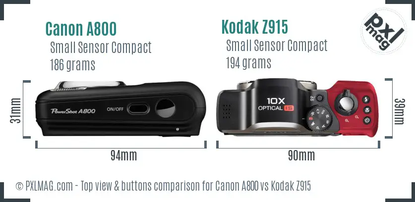 Canon A800 vs Kodak Z915 top view buttons comparison Canon A800 vs Kodak Z915 top view buttons comparison