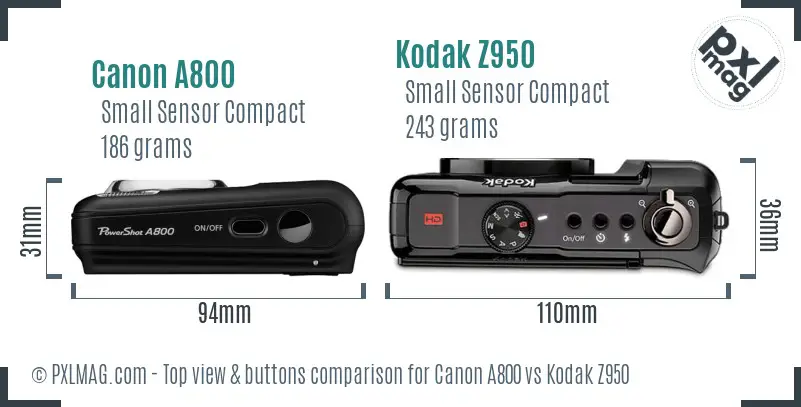 Canon A800 vs Kodak Z950 top view buttons comparison