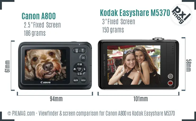 Canon A800 vs Kodak Easyshare M5370 Screen and Viewfinder comparison Canon A800 vs Kodak Easyshare M5370 Screen and Viewfinder comparison